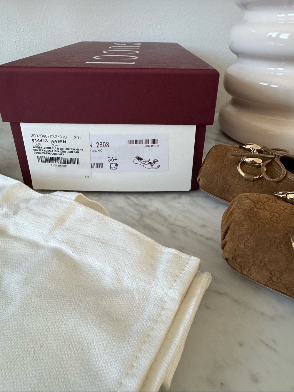 Gucci Brown Suede GG Horsebit Ballet Flats with Ankle Strap - Picture 6 of 7
